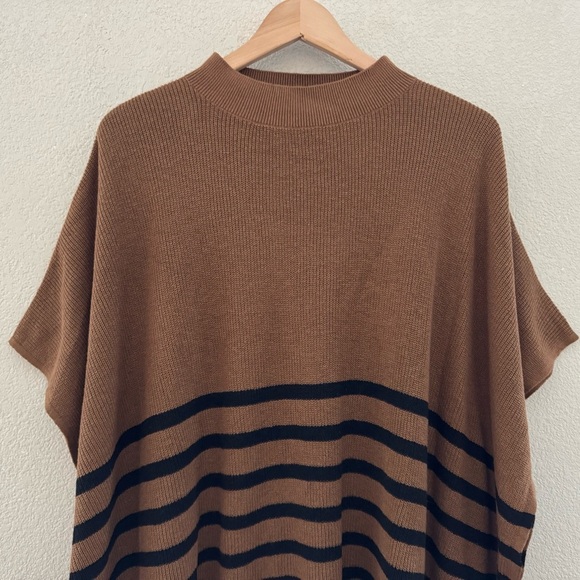 NWT J. Crew Striped Poncho Pullover Cotton Wool Boxy Oversized Classic Preppy OS - Picture 7 of 15